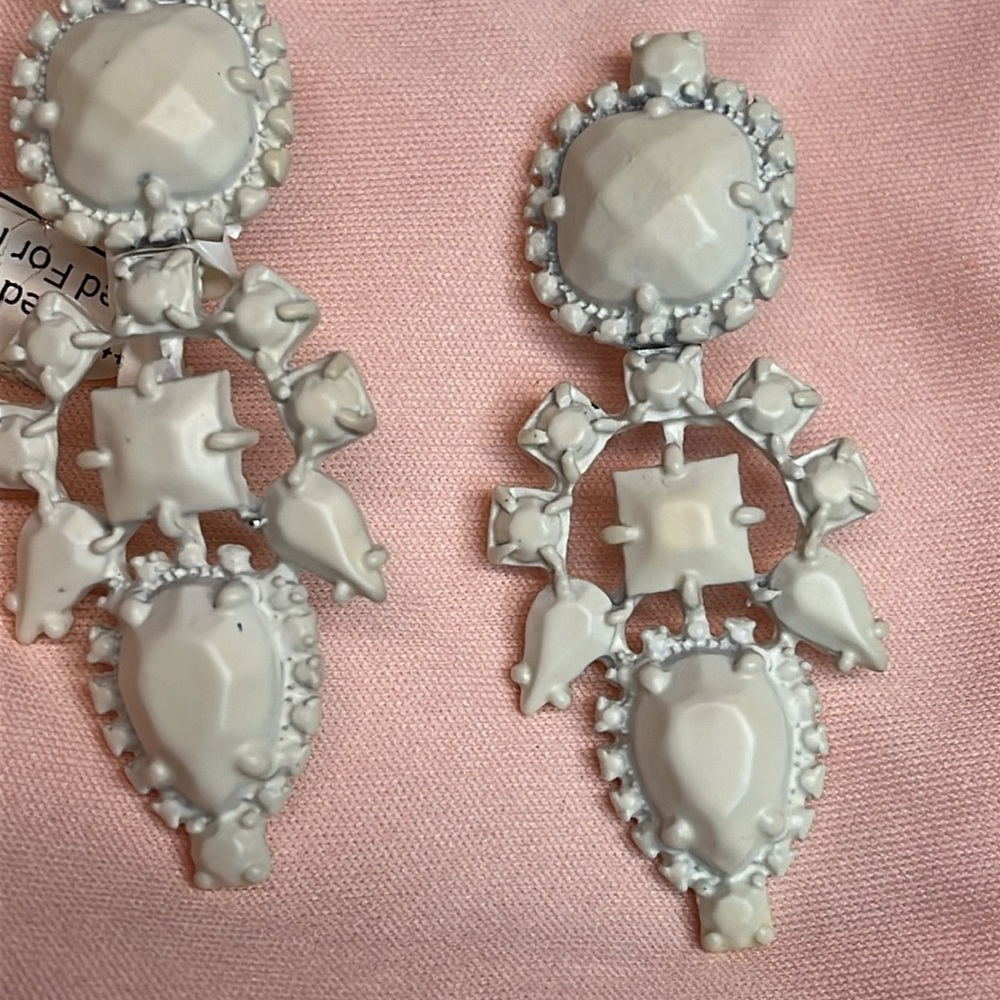 White on White Drop Earrings - Picture 2 of 6